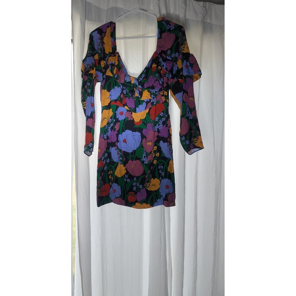 Farm Rio Bucolic Garden Black Floral Long Sleeve Mini Dress 314659 Small NWT